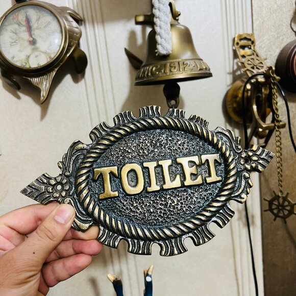 Cast Metal Toilet Door Sign Hand-Painted Industrial Bathroom Decor Aluminum - Picture 7 of 7